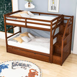 Low Twin Over Twin Bunk Beds for Kids with Storage Stairs and Trundle