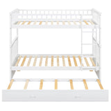 Twin Over Twin Convertible Bunk Bed with Twin Trundle - [Wooden]