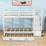 Twin Over Twin Bunk Beds with Stairs, Storage and Trundle - [Wooden, Drawers]