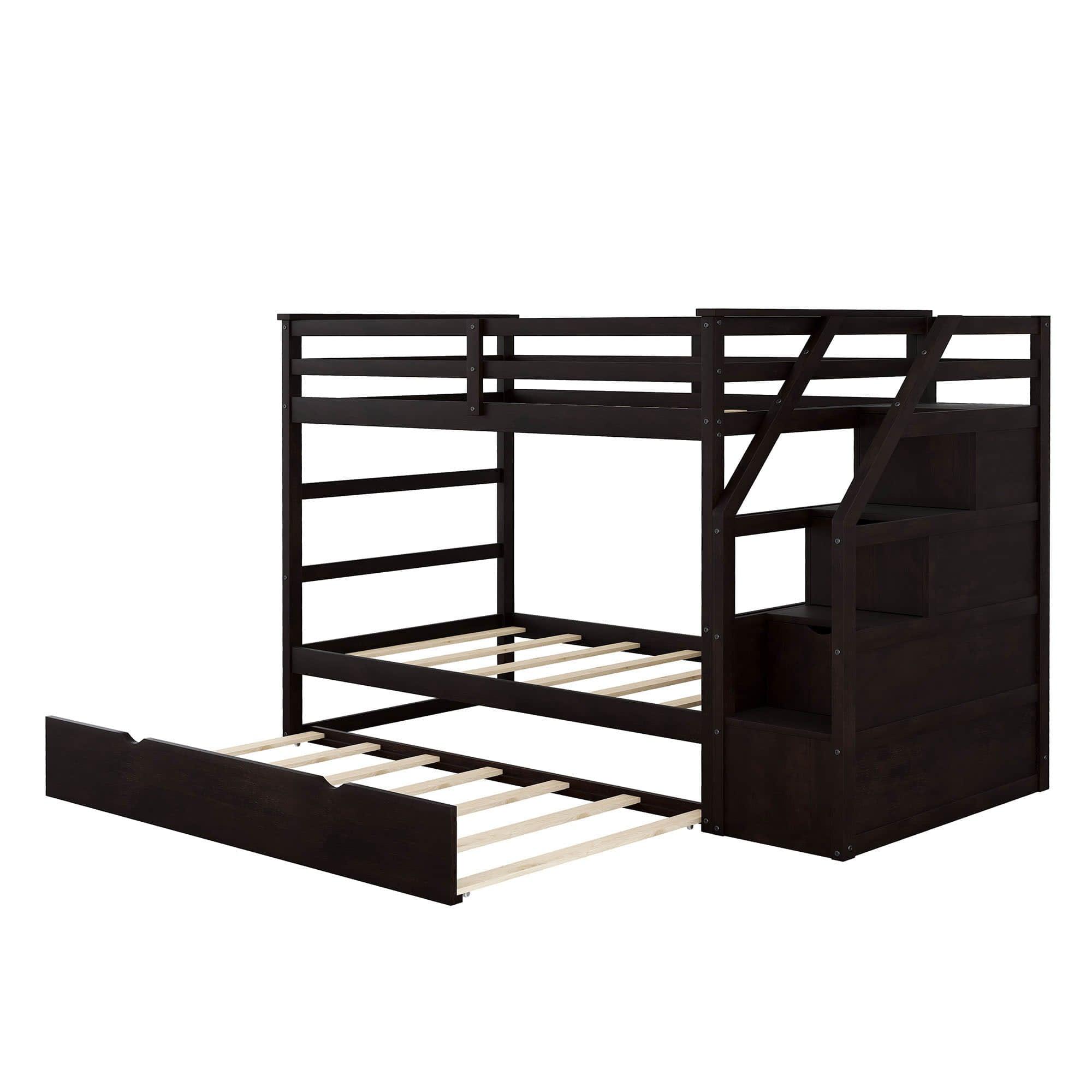 Low Twin Over Twin Bunk Beds for Kids with Storage Stairs and Trundle