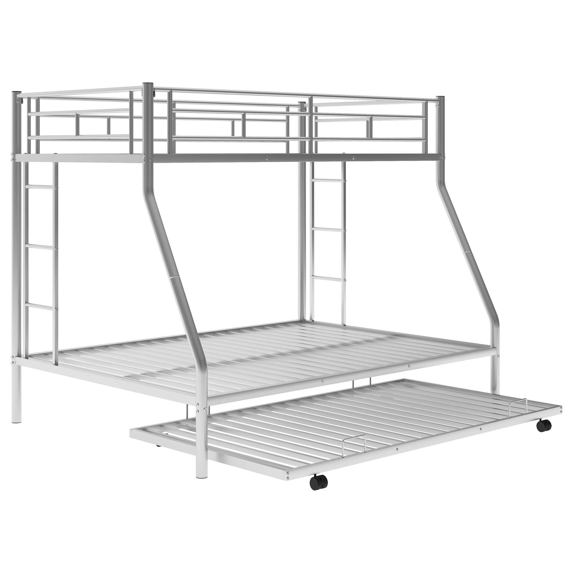 Metal Twin Over Full Bunk Beds with Trundle for Kids Adults - Two Ladders