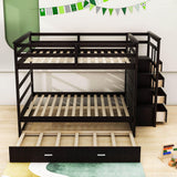 Full Size Bunk Beds with Stairs and Trundle, Storage for Kids, Adults