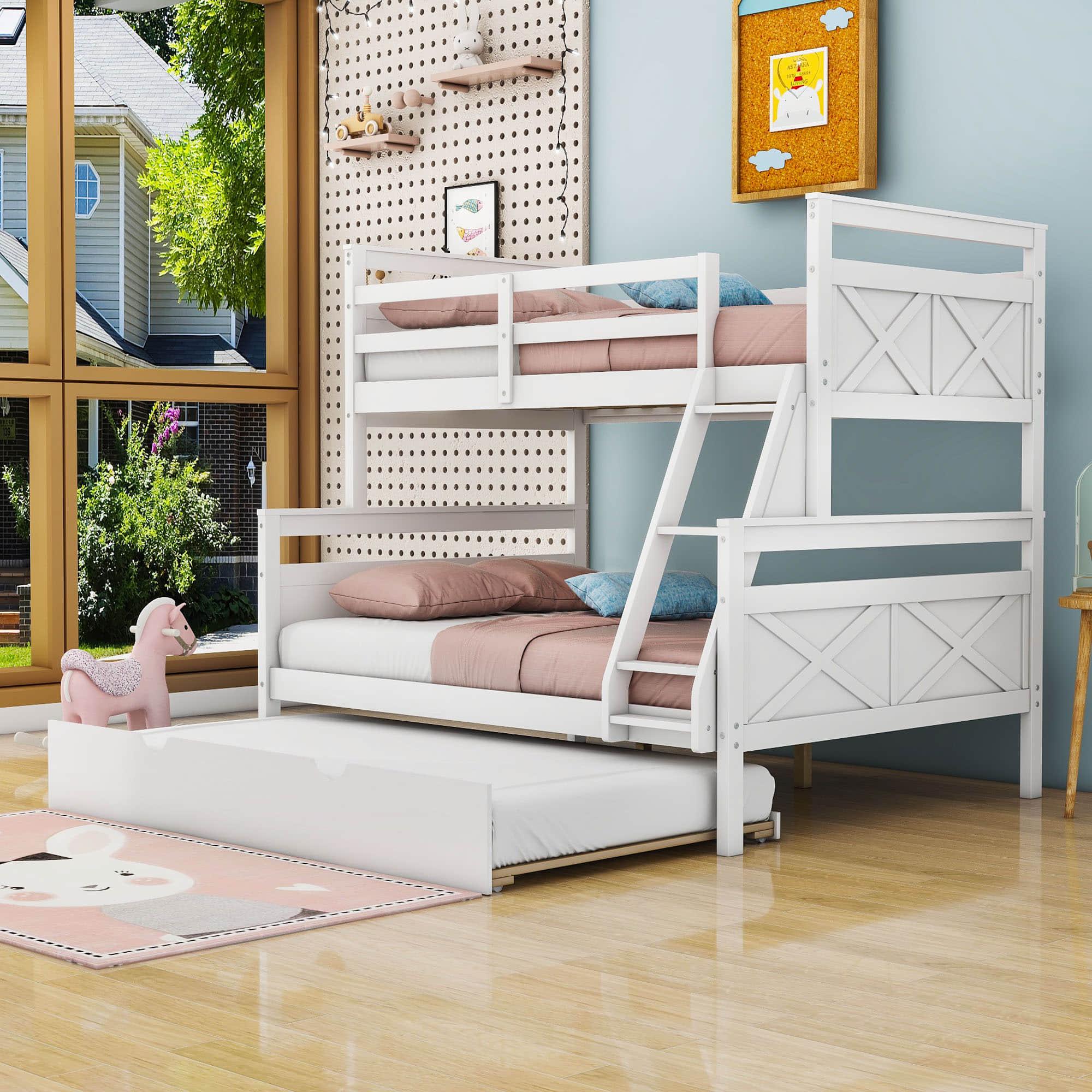 Modern Twin Over Full Bunk Beds with Trundle for Kids, Adults - [Wooden, Convertible]