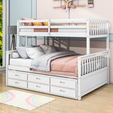 Wooden Twin Over Full Convertible Bunk Beds with Trundle and Storage