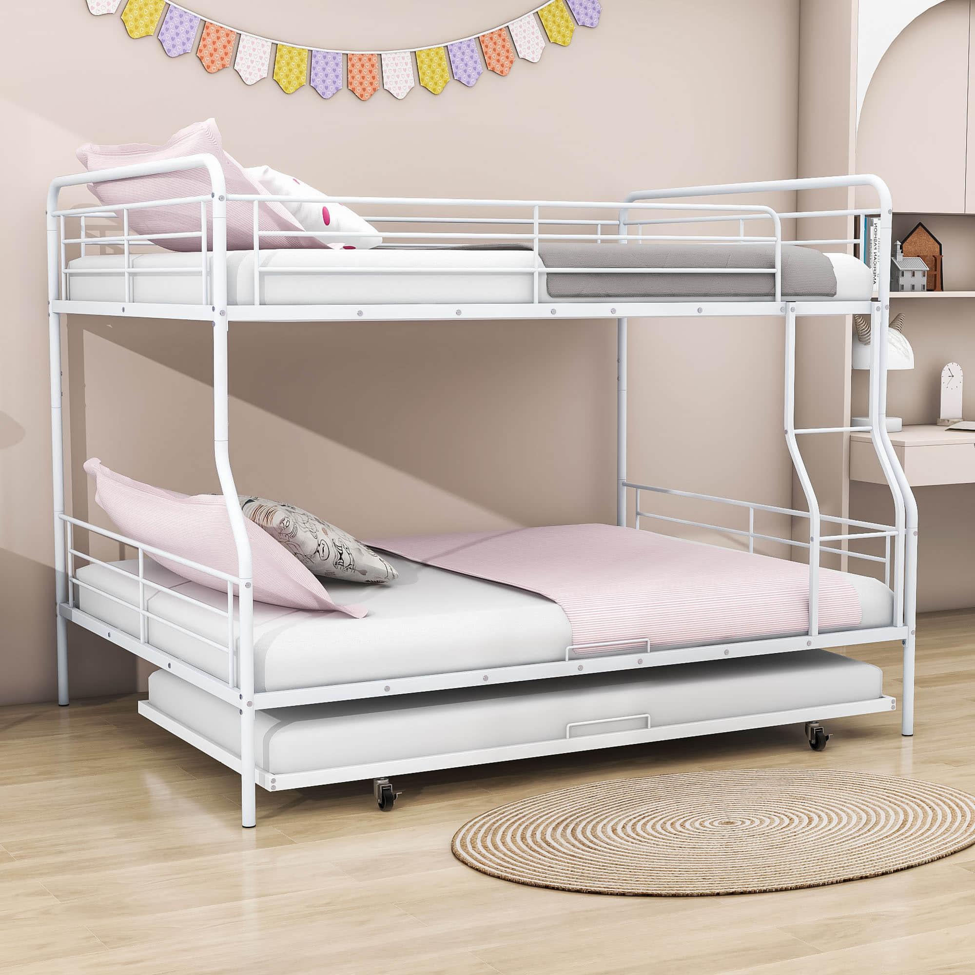 Convertible Full XL Over Queen Metal Bunk Beds with Trundle