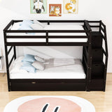 Low Twin Over Twin Bunk Beds for Kids with Storage Stairs and Trundle