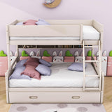 Wooden Twin Over Full Bunk Beds with Trundle and Storage Bookshelves