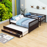 Wooden Twin Over Full Convertible Bunk Beds with Trundle and Storage