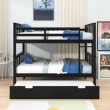 Convertible Full Over Full Bunk Beds with Trundle for Kids Adults - [Wooden]