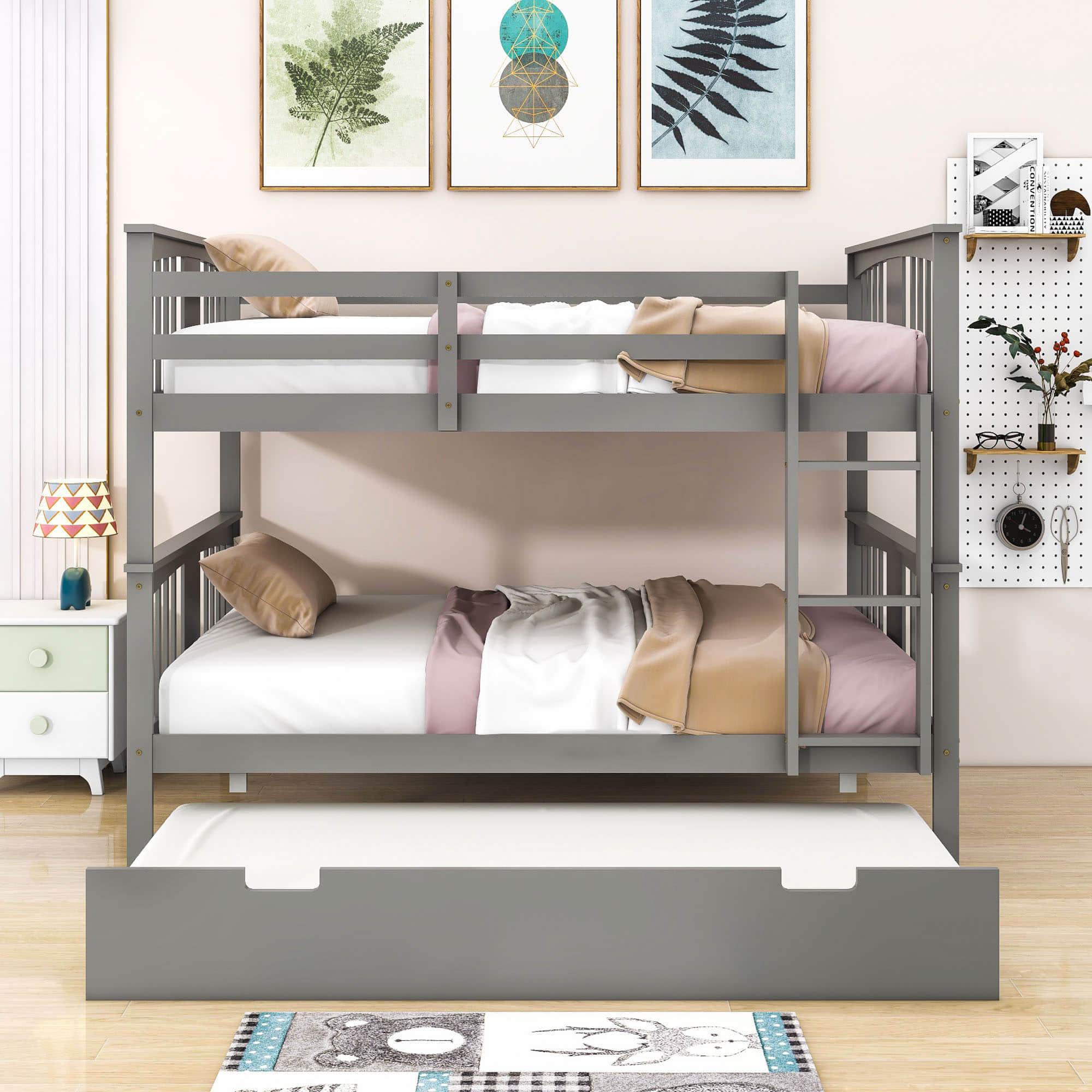 Convertible Full Over Full Bunk Beds with Trundle for Kids Adults - [Wooden]