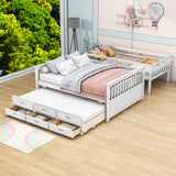 Wooden Twin Over Full Convertible Bunk Beds with Trundle and Storage