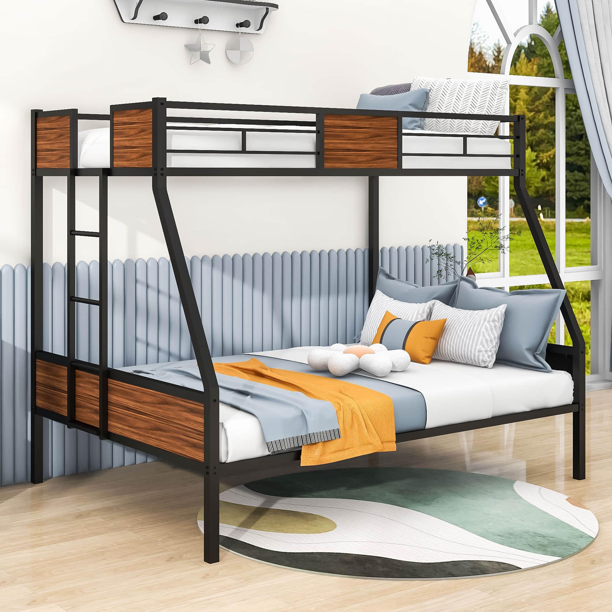 Mid-Century Modern Metal Twin Over Full Bunk Beds for Kids Adults