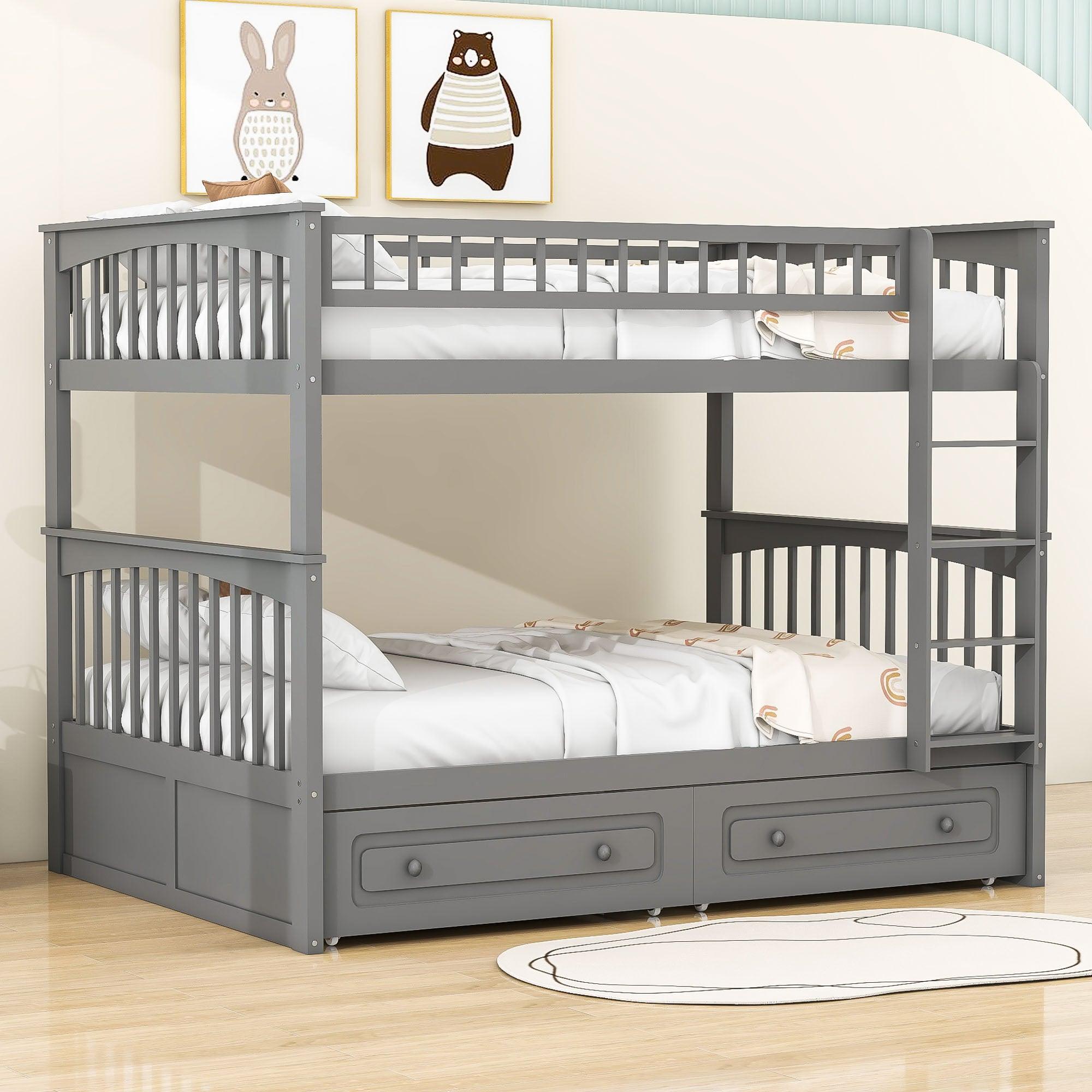 Full Over Full Bunk Beds with Storage Drawers for Kids - [Wood, Convertible, Small Room]