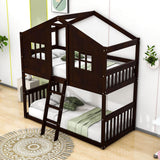 Low Twin Over Twin House Bunk Beds for Kids Toddler - [Wooden, Floor]