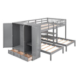 Low Full Over Twin&Twin Triple Bunk Bed with Storage for Kids - [Wardrobe]