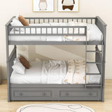 Full Over Full Bunk Beds with Storage Drawers for Kids - [Wood, Convertible, Small Room]