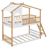 Low to Floor Twin Over Twin House Bunk Beds for Toddler, Kids - [Wood]