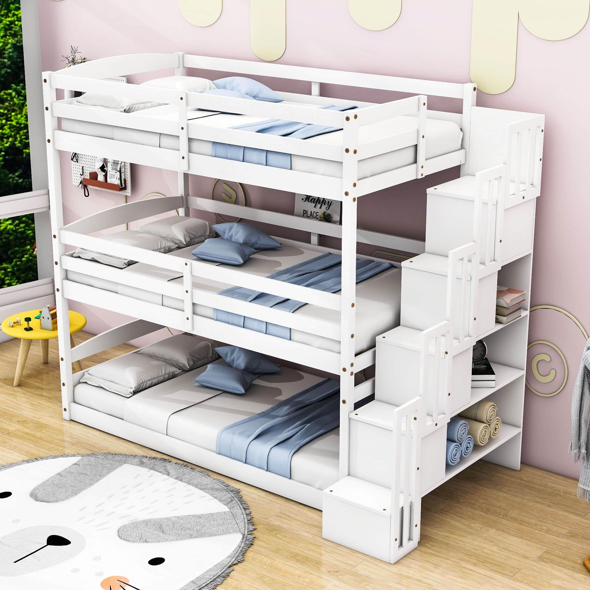 Twin 3 Tier Triple Bunk Beds for Kids with Stairs - [Separable, Floor]