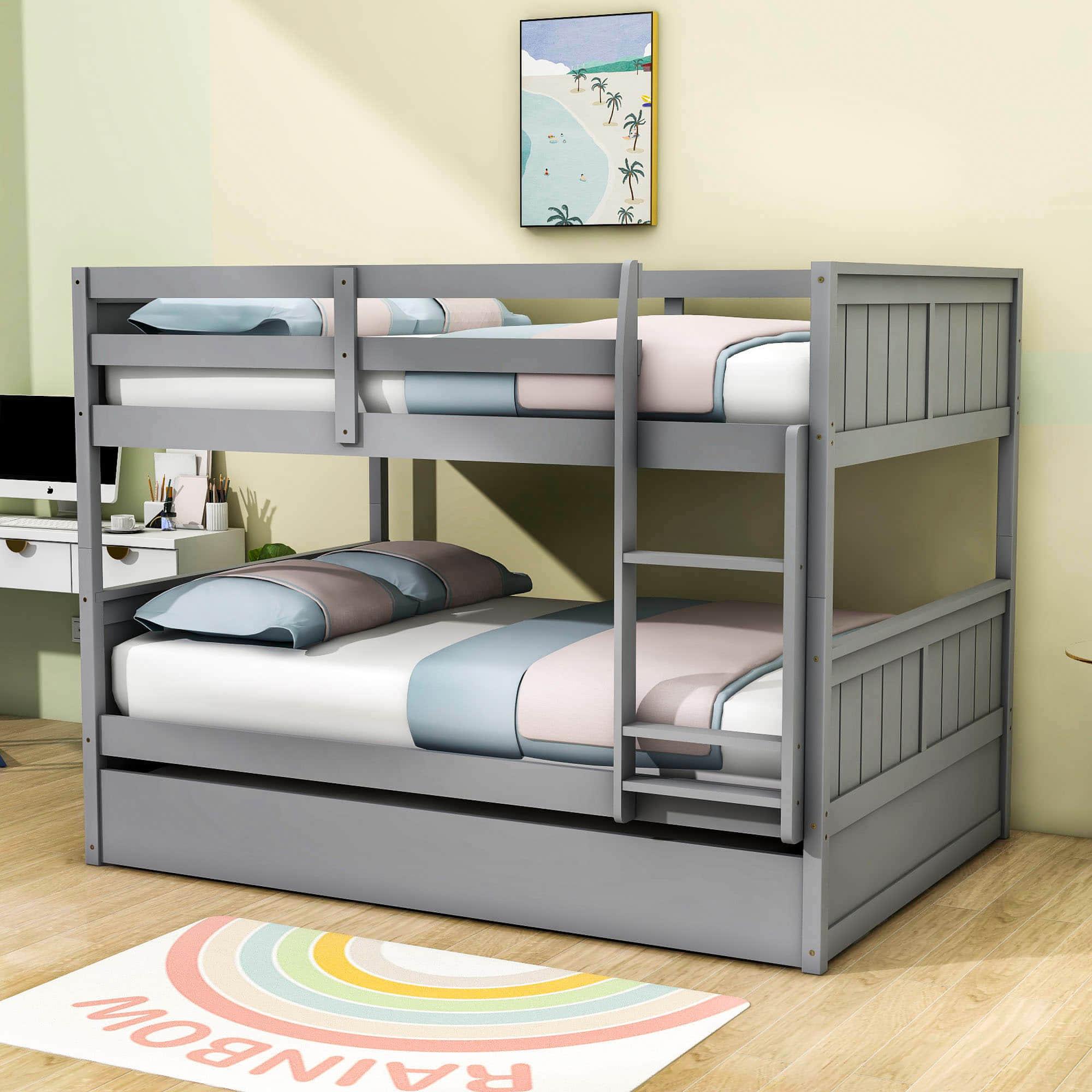 Wooden Full Over Full Standard Bunk Beds with Trundle - [Detachable]