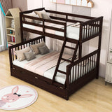 Wooden Classic Twin Over Full Bunk Bed with Ladder and Storage Drawers