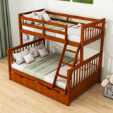 Wooden Classic Twin Over Full Bunk Bed with Ladder and Storage Drawers