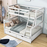 Wooden Classic Twin Over Full Bunk Bed with Ladder and Storage Drawers