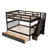 Wood Full Over Full Bunk Bed with Storage and Stairs - [Drawers, Shelves, Class]