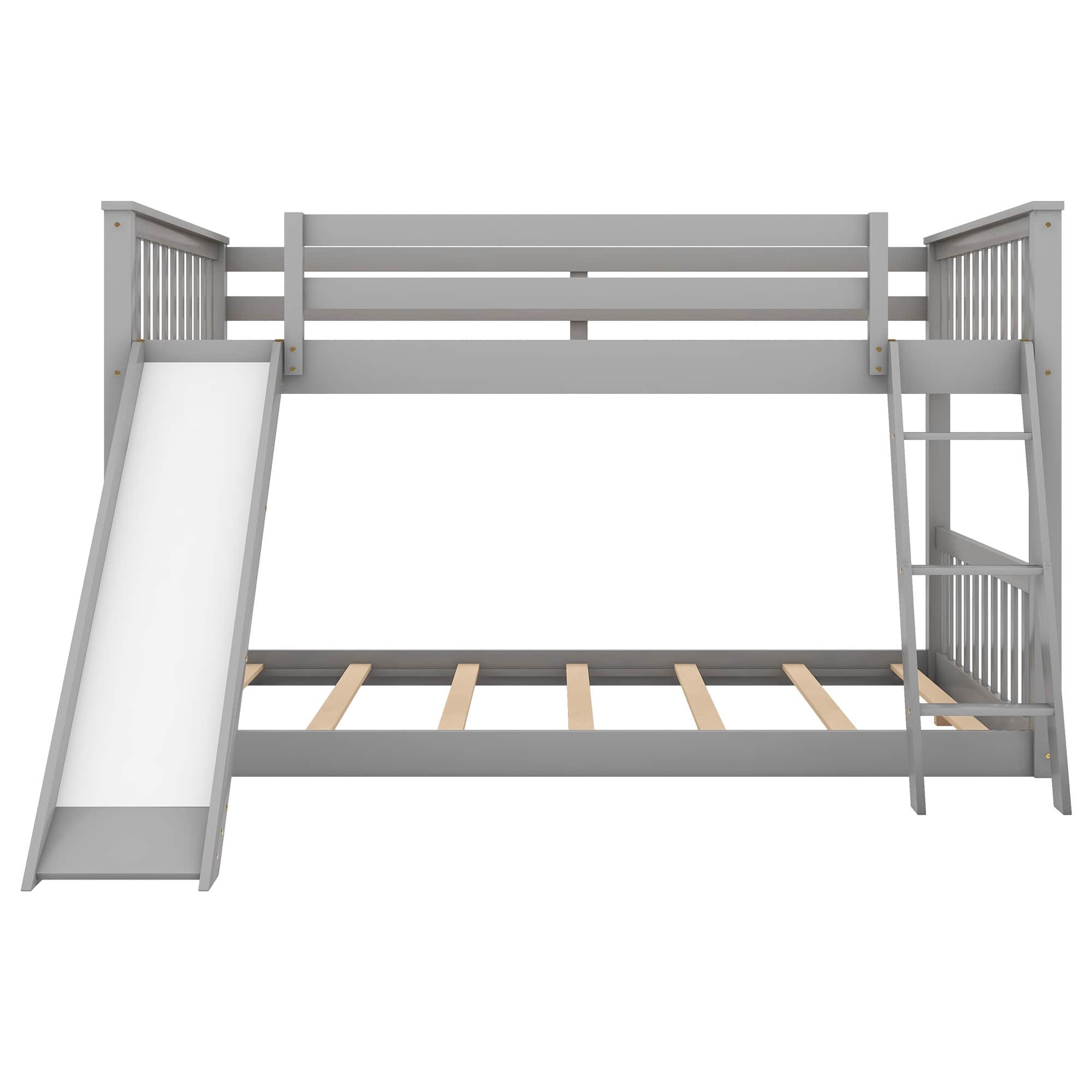 Wood Full over Full Low Bunk Bed with Slide and Ladder - [Convertible, Classic]