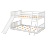 Wood Full over Full Low Bunk Bed with Slide and Ladder - [Convertible, Classic]