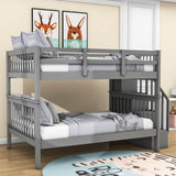 Wooden Full Over Full Bunk Beds with Storage and Stairs - [Detachable]