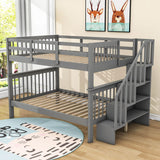 Wooden Full Over Full Bunk Beds with Storage and Stairs - [Detachable]