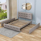 Upholstered Queen Size Platform Bed with Storage and Twin XL Trundle - [Headboard]