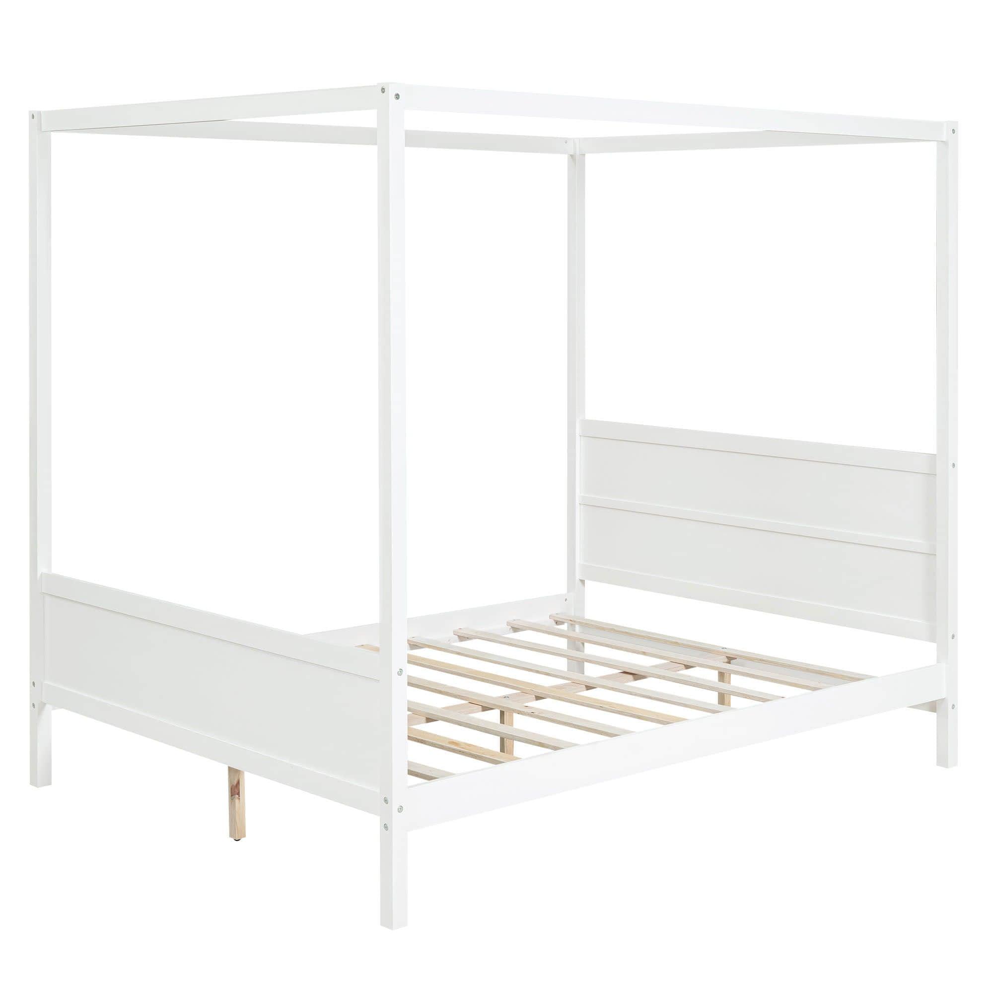 Wood Queen Platform Modern Canopy Bed Frame with Headboard and Footboard