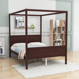 Wood Queen Platform Modern Canopy Bed Frame with Headboard and Footboard