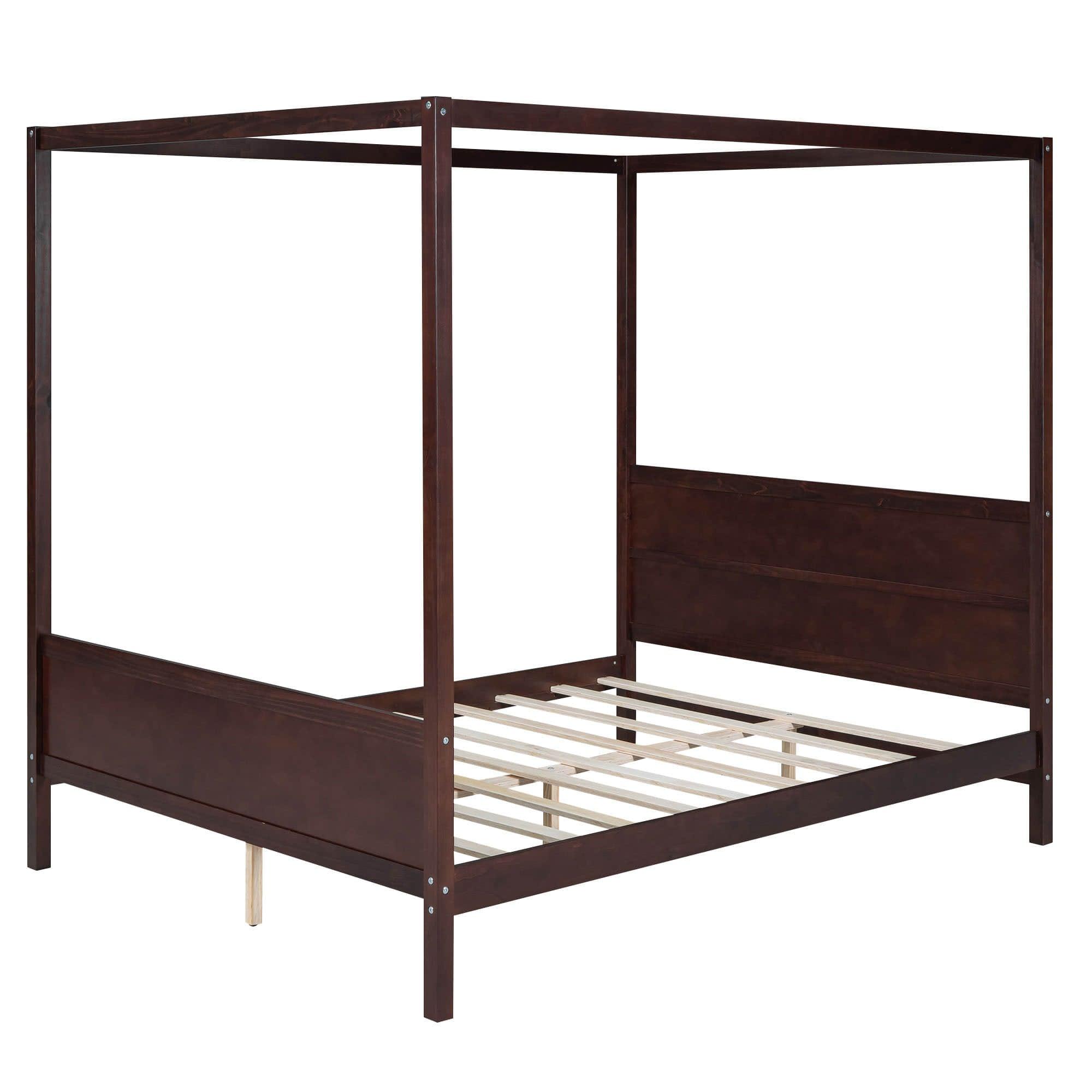 Wood Queen Platform Modern Canopy Bed Frame with Headboard and Footboard