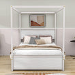 Full Size Canopy Bed with Twin Trundle and Headboard - [Wood, Four-poster]