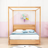 Wooden Modern Low Profile Queen Canopy Bed Frame with Headboard