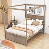 Full Size Canopy Bed with Twin Trundle and Headboard - [Wood, Four-poster]