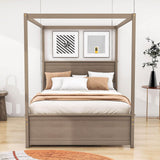 Full Size Canopy Bed with Twin Trundle and Headboard - [Wood, Four-poster]