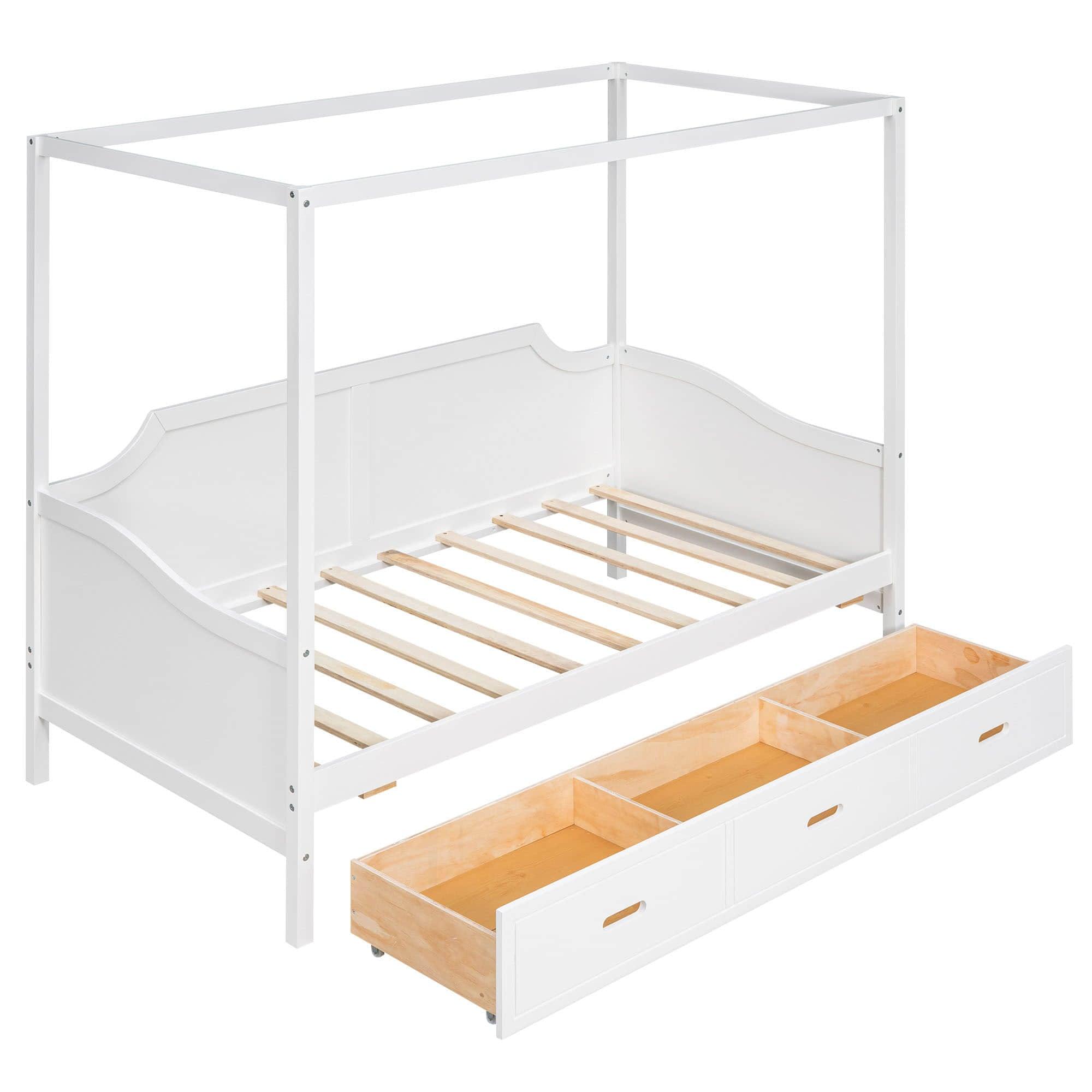 Wooden Twin Canopy Daybed with Storage - [Drawers]