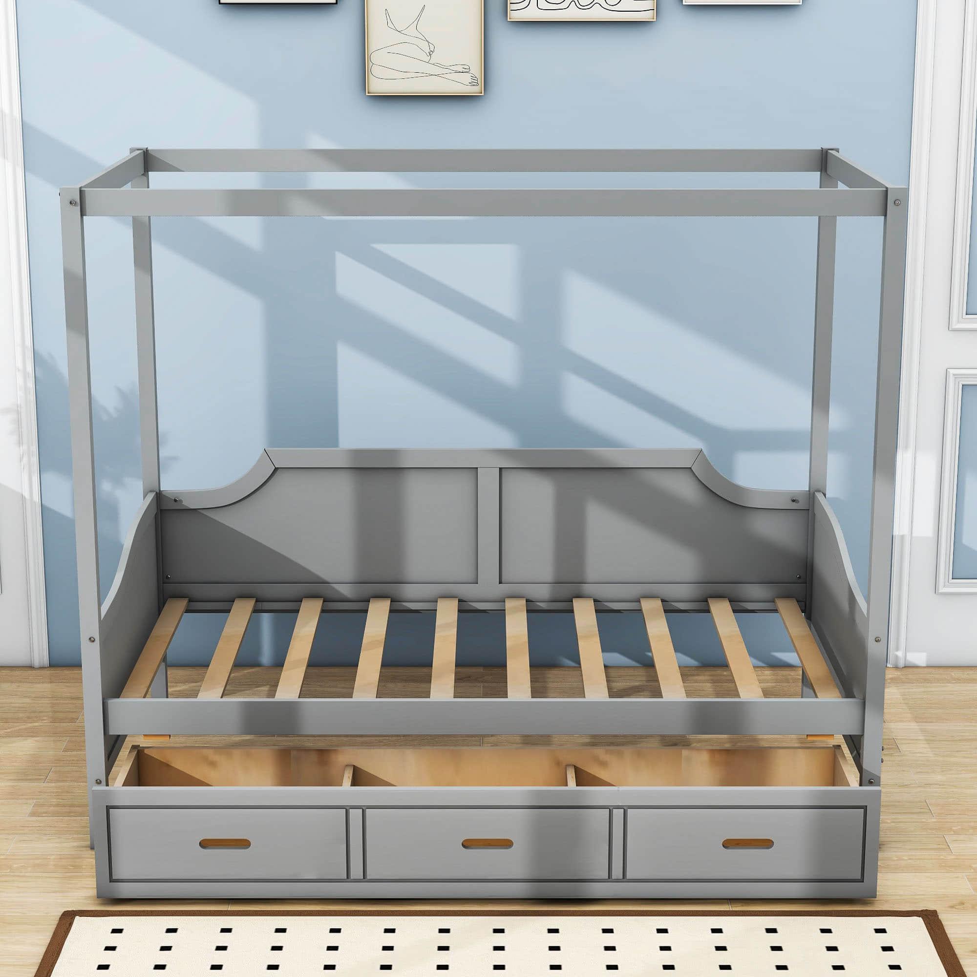 Wooden Twin Canopy Daybed with Storage - [Drawers]