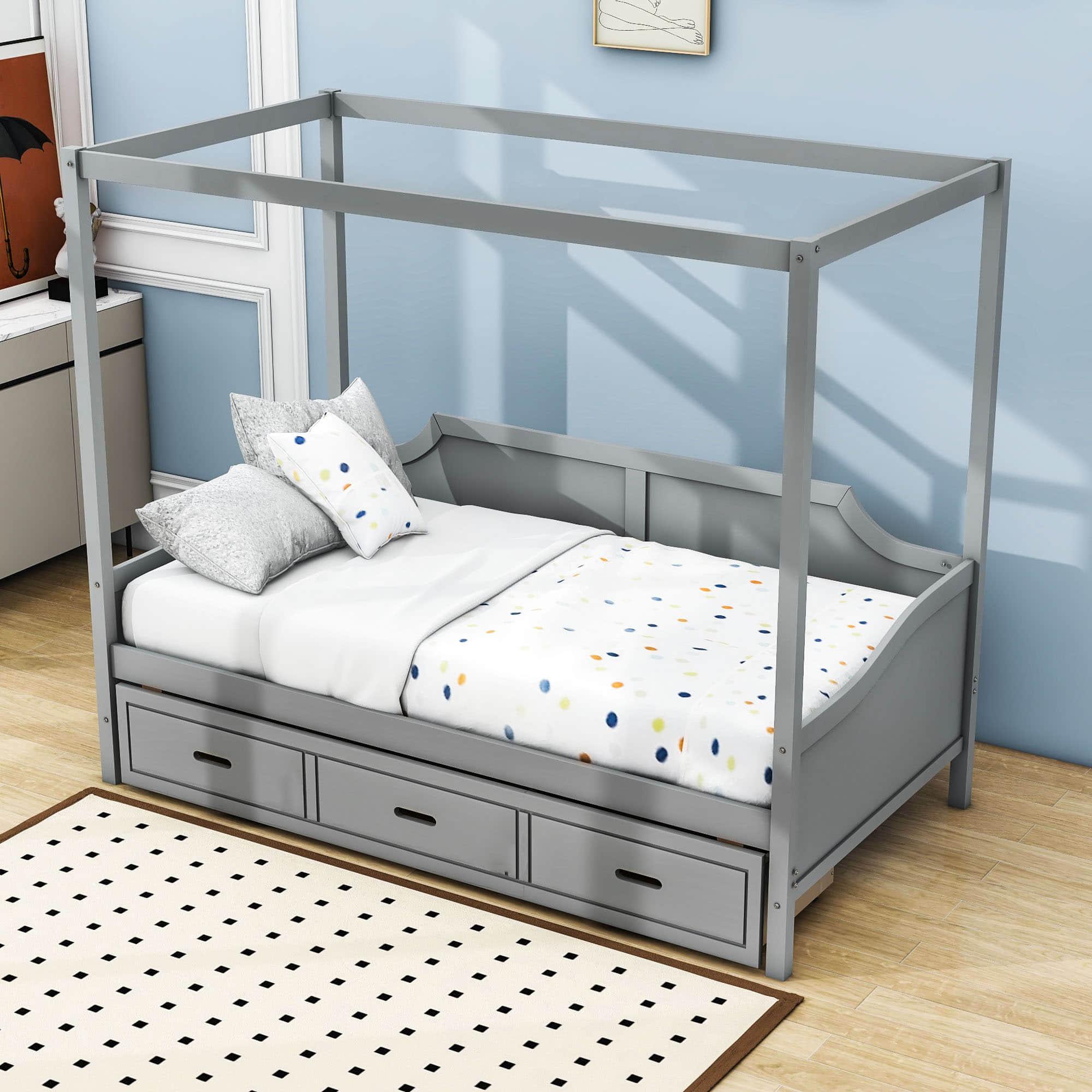 Wooden Twin Canopy Daybed with Storage - [Drawers]