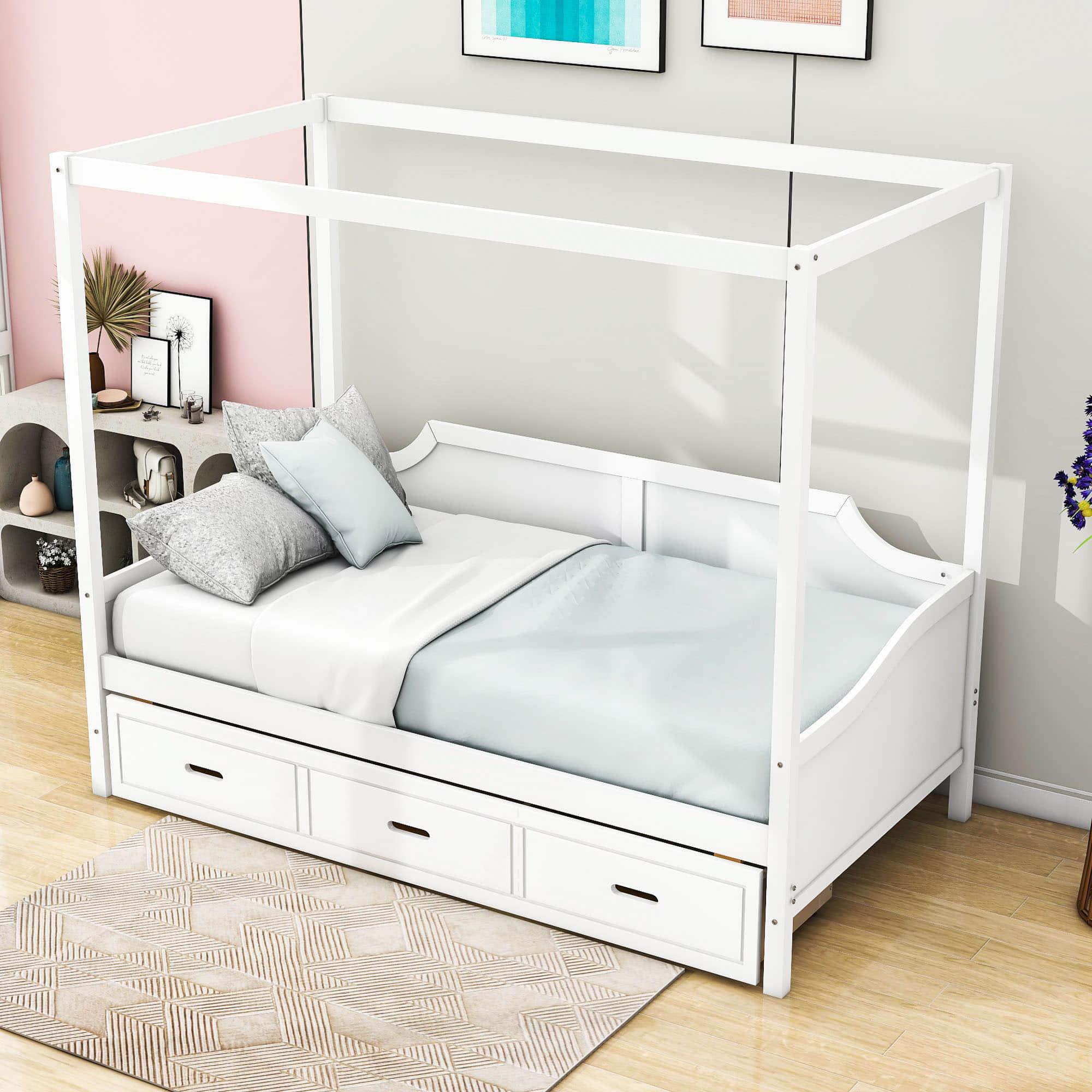 Wooden Twin Canopy Daybed with Storage - [Drawers]