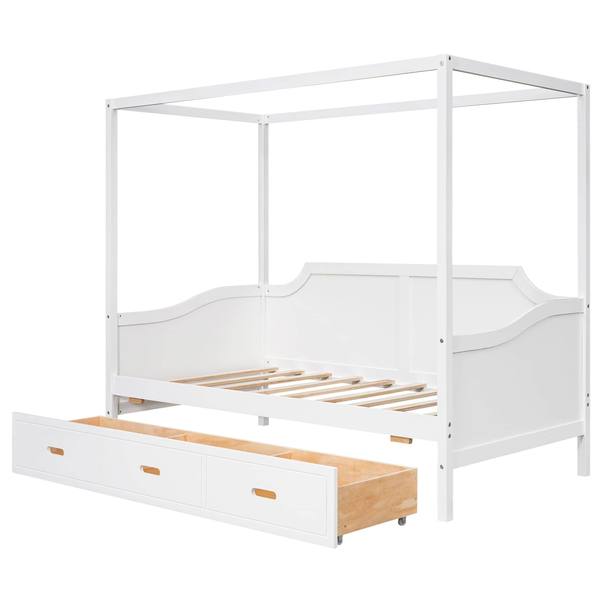 Wooden Twin Canopy Daybed with Storage - [Drawers]