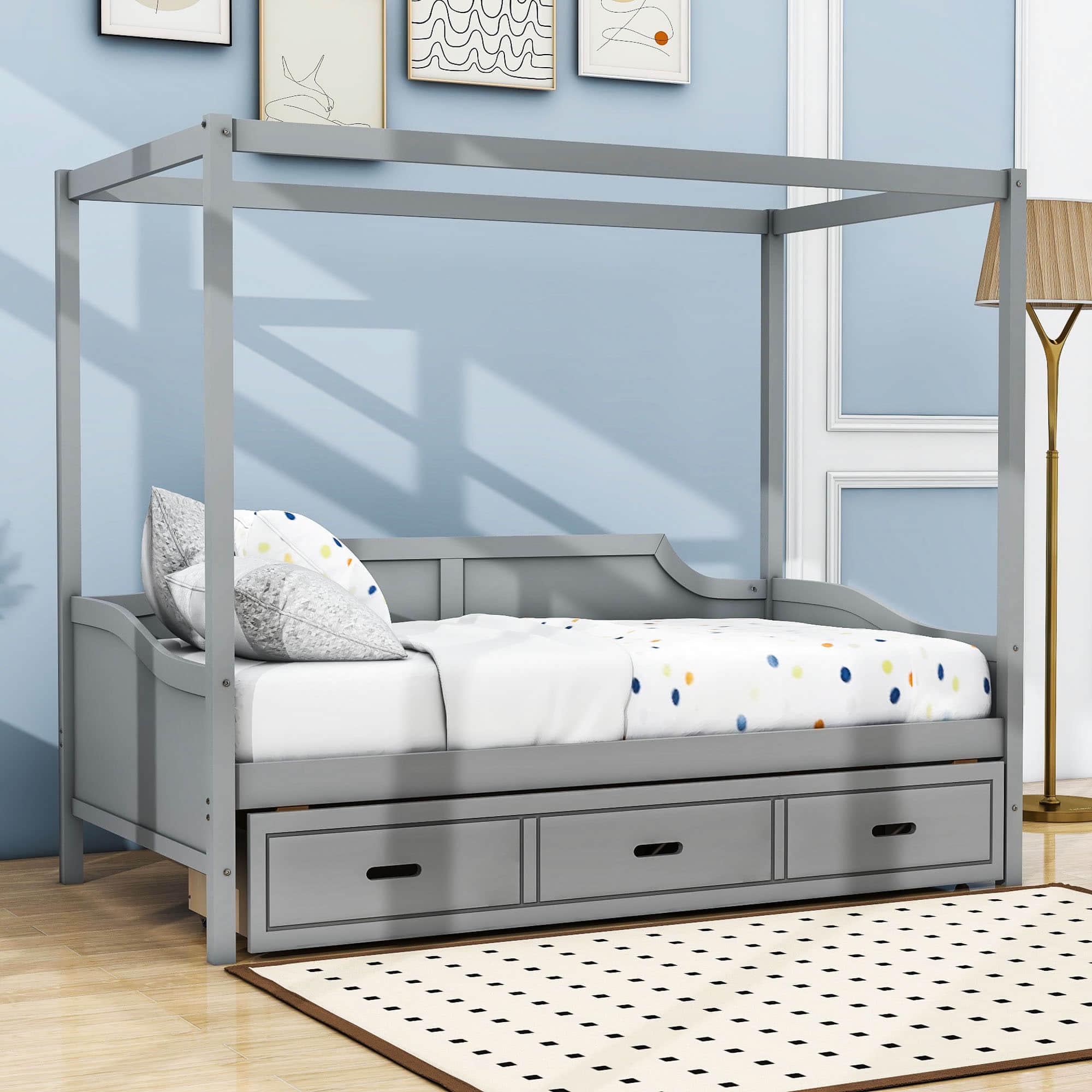 Wooden Twin Canopy Daybed with Storage - [Drawers]