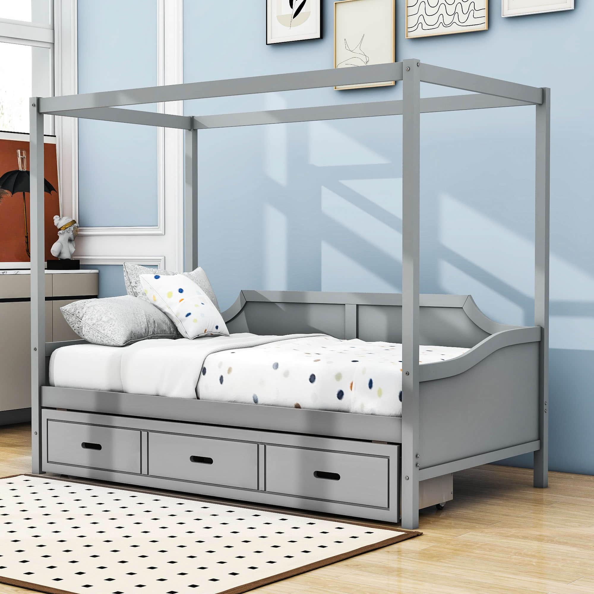 Wooden Twin Canopy Daybed with Storage - [Drawers]