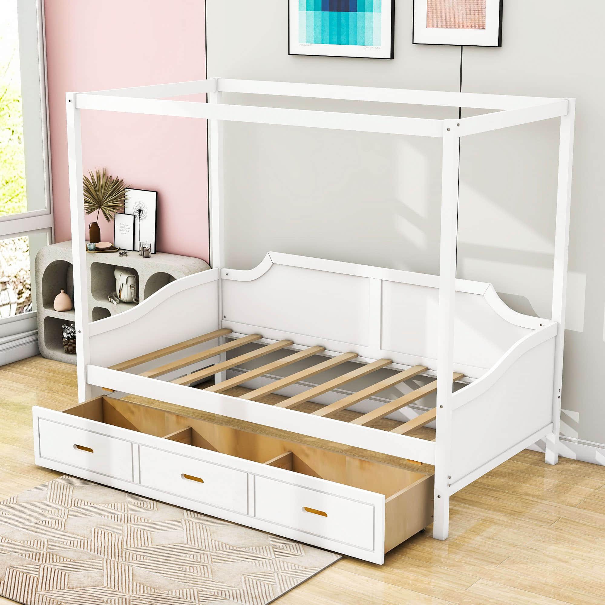 Wooden Twin Canopy Daybed with Storage - [Drawers]