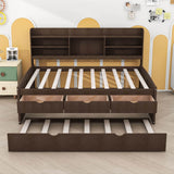 Full Size Wooden Captains Bed Frame with Twin Trundle and 3 Drawers