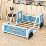 Wood Full Size Car-Shaped Floor Bed Frame with Rails for Boys