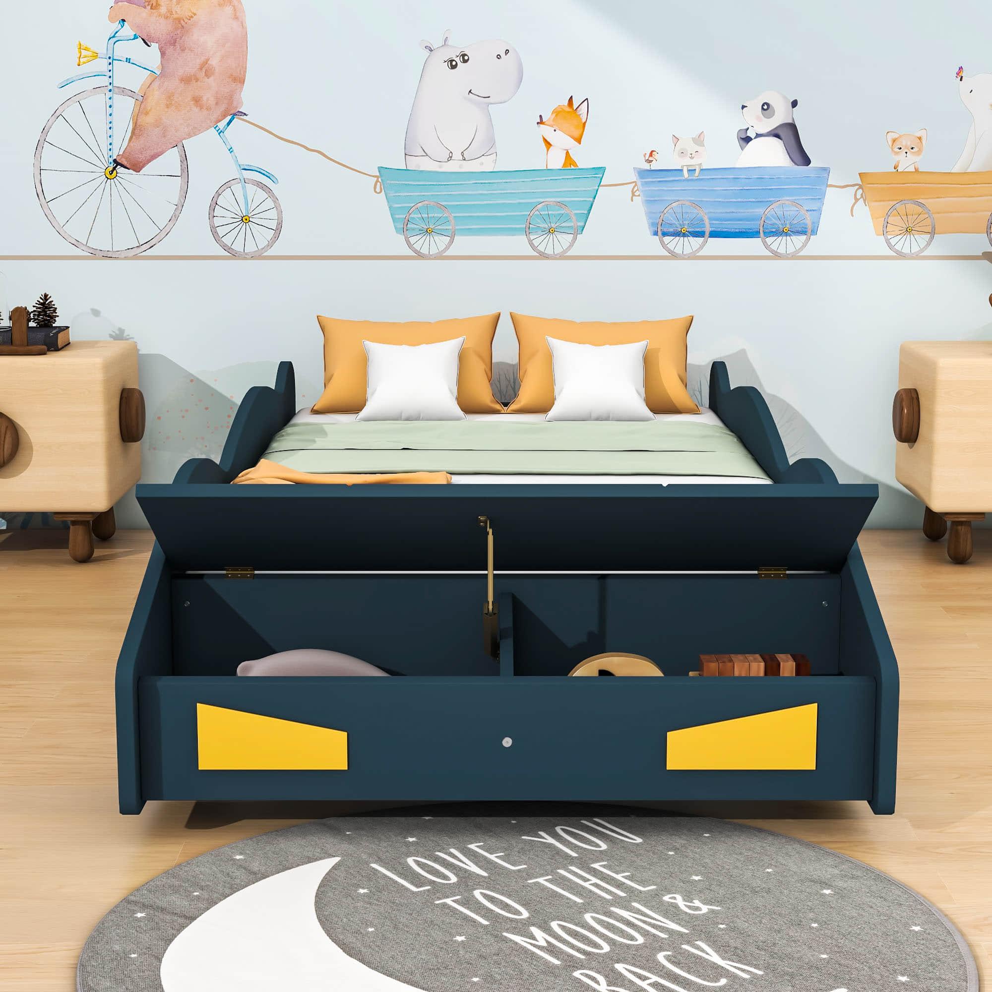 Wood Twin Size Kids Race Car Bed with Storage Box